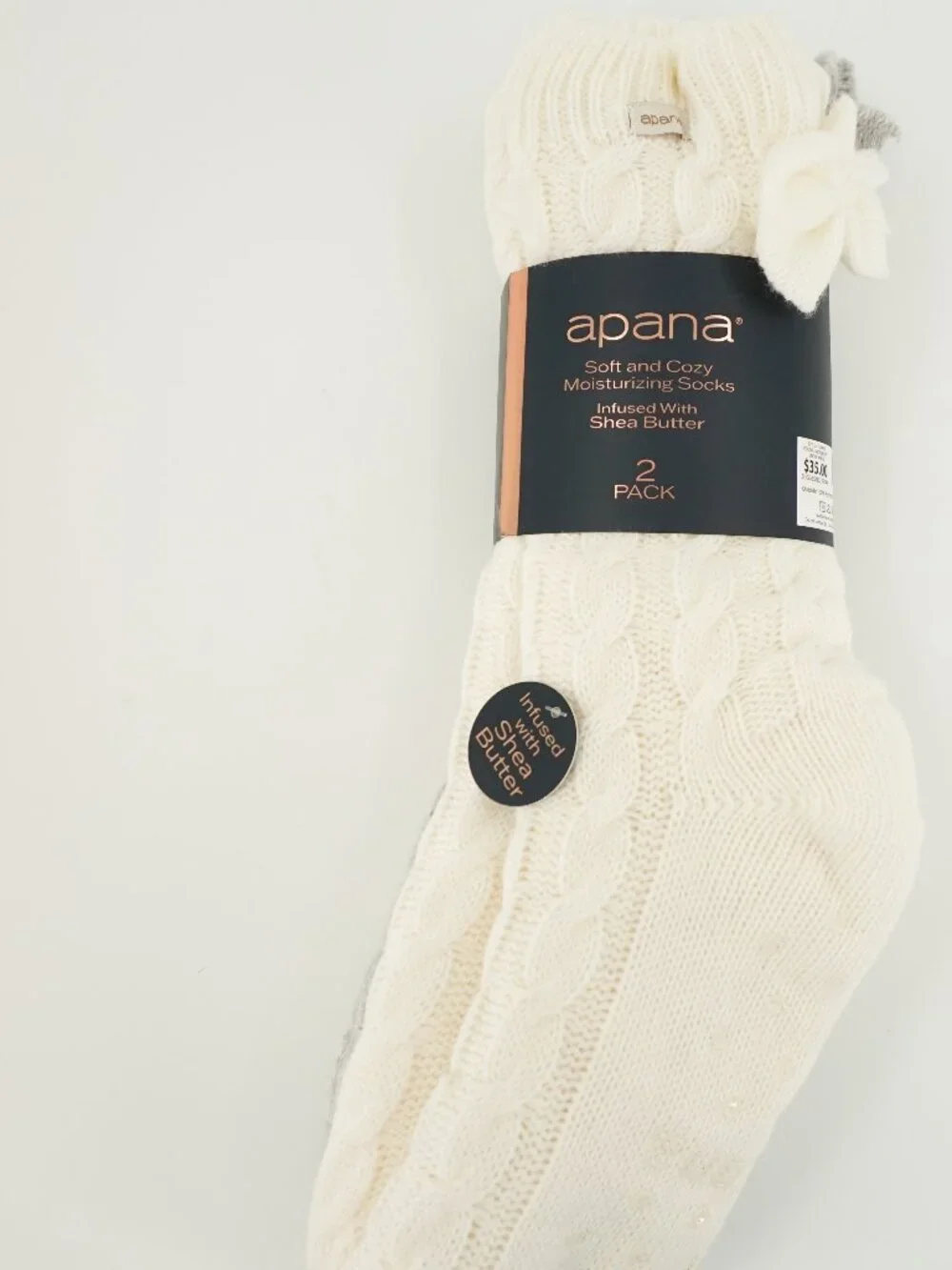 Apana Moisturizing Socks Shea Butter 2 Pack Lounge Socks With Bows OS